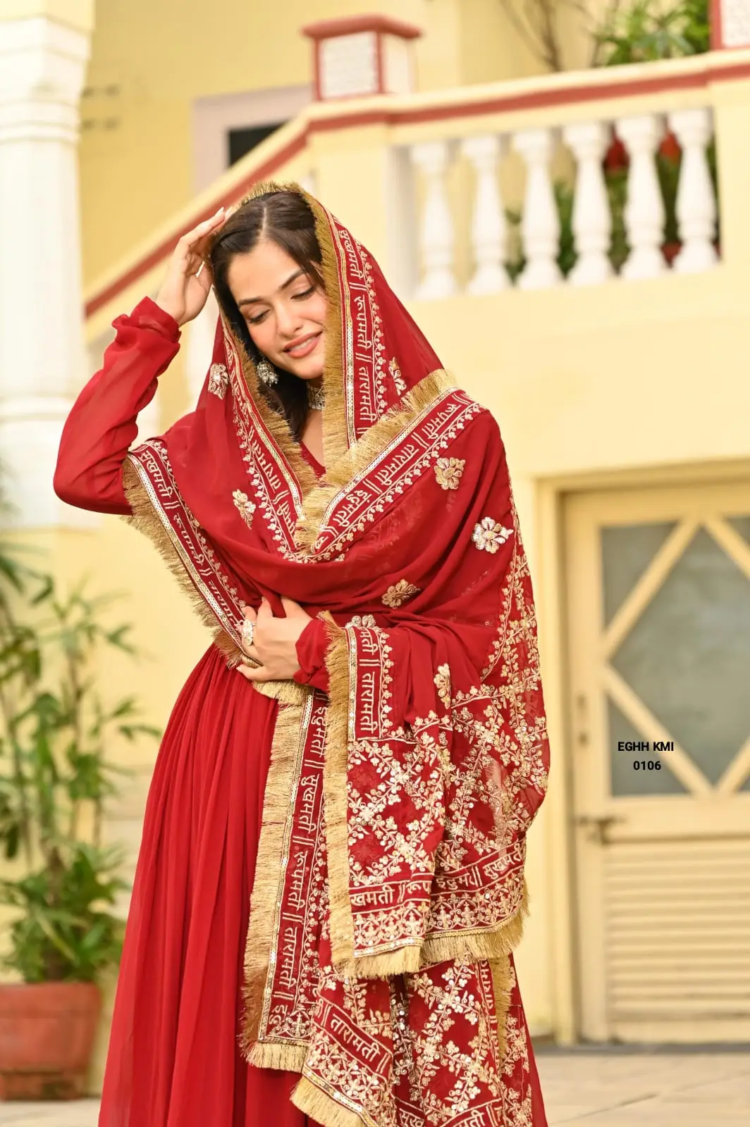 Premium Embroidered Flared Anarkali Suit Set with Dupatta – Red & Gold
